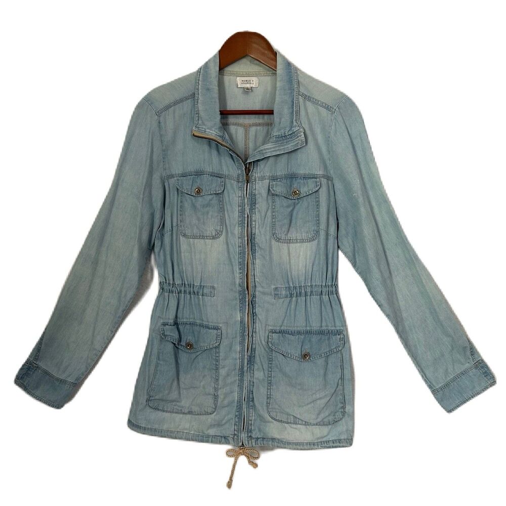 Noble U Jacket Women L Blue Chambray Cotton Pockets Utility Gorp Preppy Casual